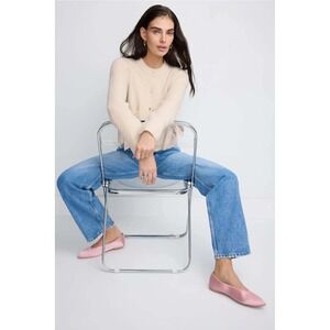 Splendid Collection Cropped Ribbed Cardigan Oatmeal Beige Satin Ribbon Tie XS/TP